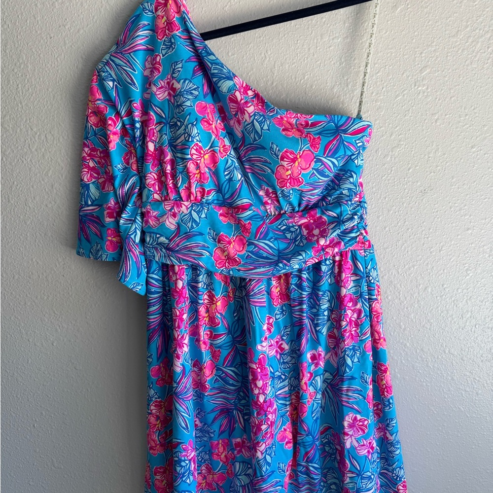 Lilly Pulitzer Blue and Pink One-Shoulder Dress